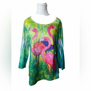 Leoma Lovegrove Flamingo Art Top L Bright Tropical Florida Artist Tunic